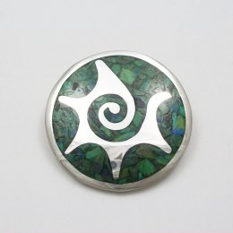 Taxco Solid Silver Brooch with Stone Inlay