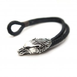 Silver and Leather Mystical Wolf Bracelet