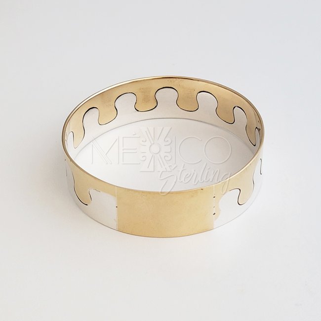 Puzzle Silver Two Tone Cuff Bracelet