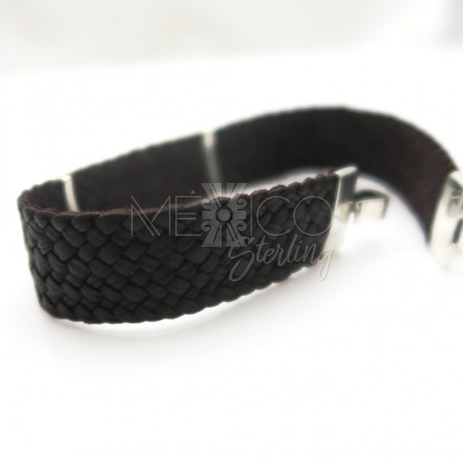 Unisex Silver Bull and leather Bracelet