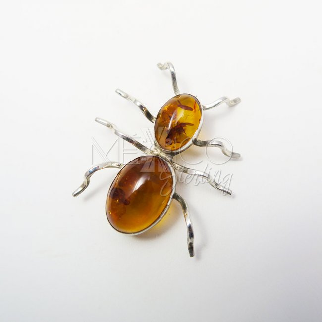 Silver and Amber Peaceful Spider Brooch