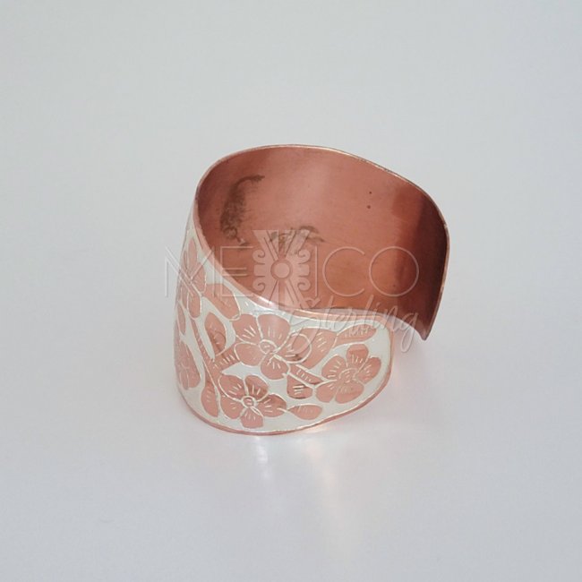 Floral Copper and Laminated Silver Cuff