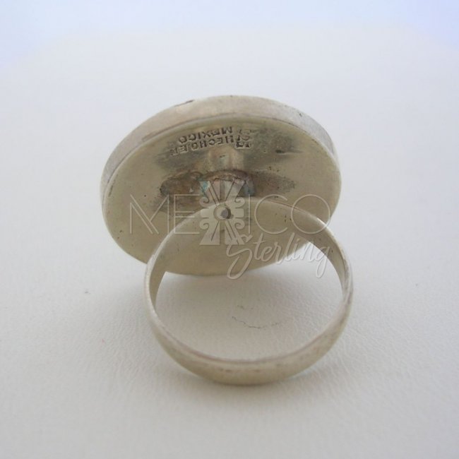 Silver Vintage Ring Malachite Inlay