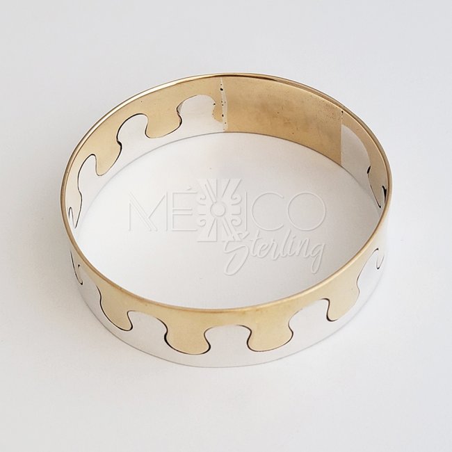 Puzzle Silver Two Tone Cuff Bracelet