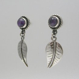 Delicate Silver Leaf Earrings with Amethyst