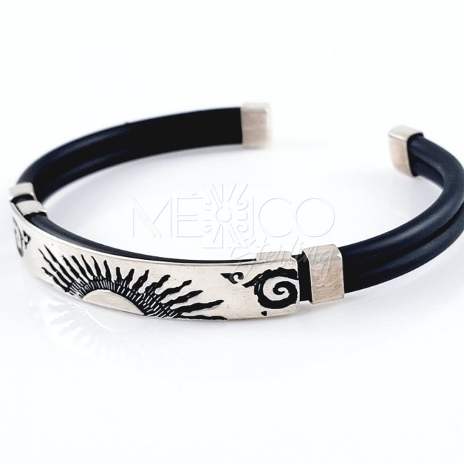 Silver and Rubber Aztec Theme Bracelet
