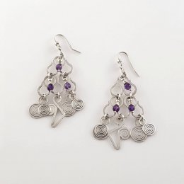 Silver Amethyst Taxco Rain Long Earrings