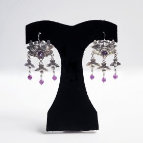 Lovely Silver Birdies with Amethyst Earrings
