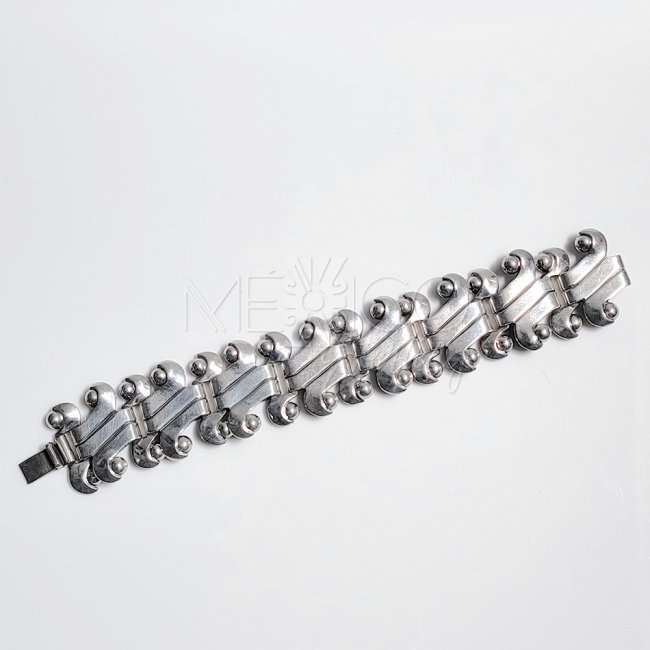 Vintage Mexican Silver Ethnic Borders Bracelet