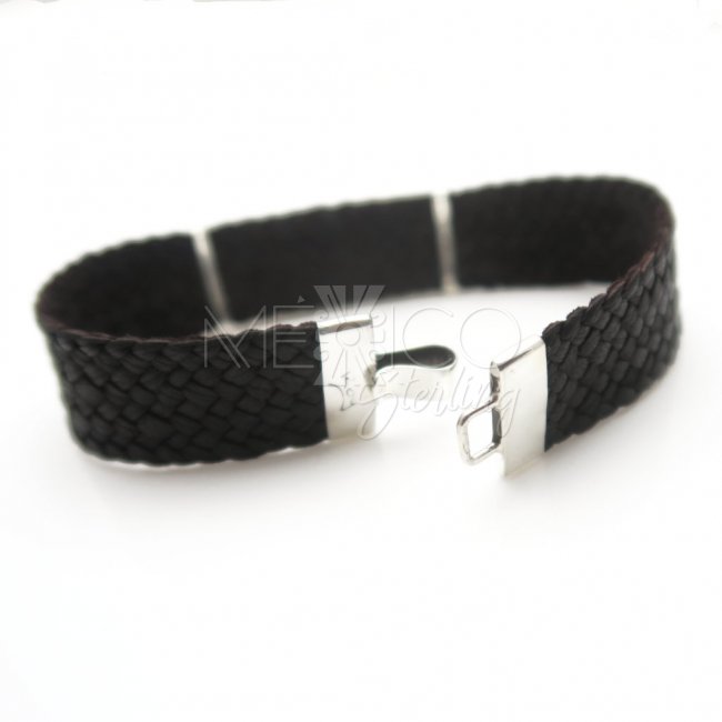 Unisex Silver Bull and leather Bracelet