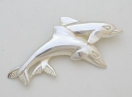 Handmade Taxco Sterling Silver Dolphins Pin-Brooch