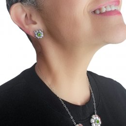 Artisan Silver Peridot Flower Post Earrings