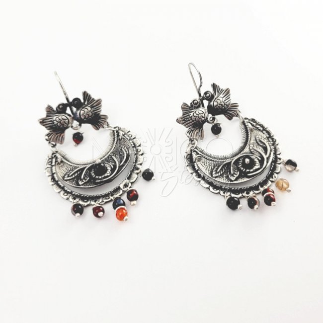 Silver Multi Gemstones Love Earrings