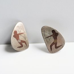 Vintage Silver Cave Paintings Screw Earrings