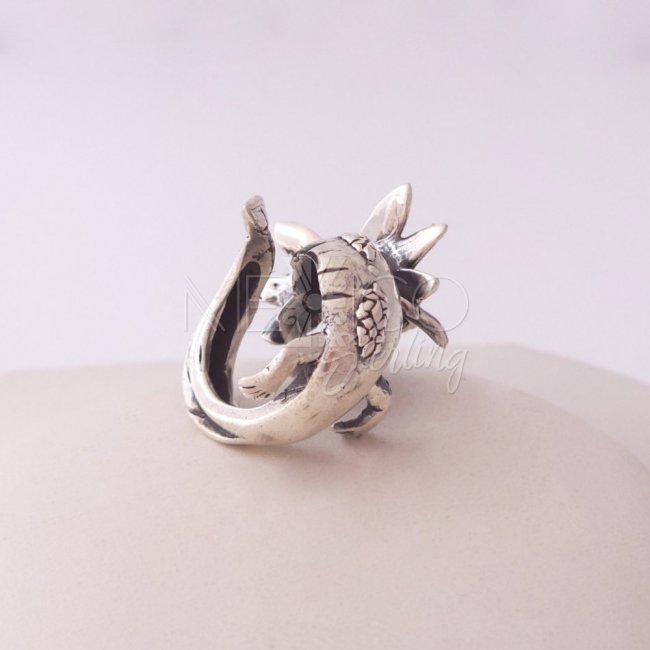 Cute King Axolotl Solid Silver Ring