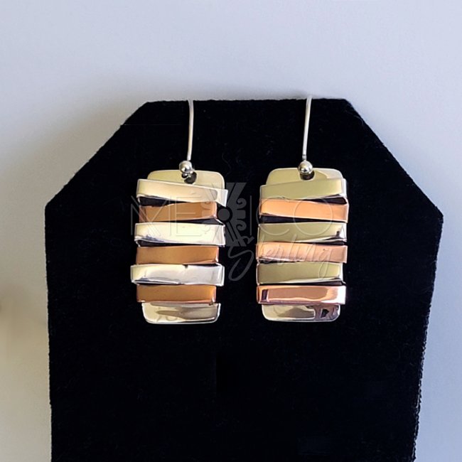 Silver Mixed Metals Stacked Bar Earrings