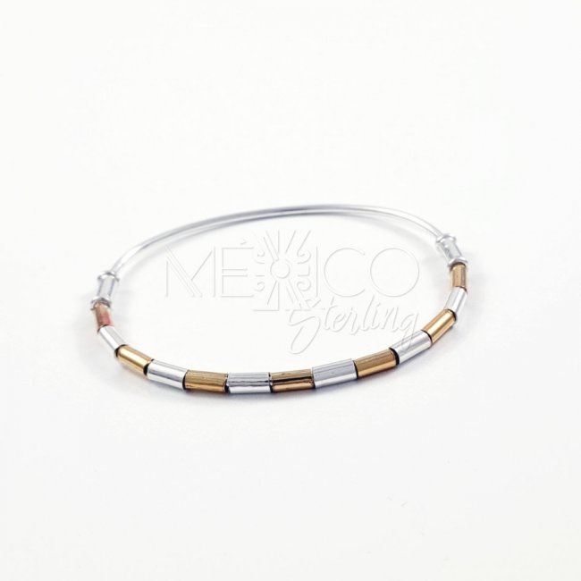Silver and Copper Straws Bangle Bracelet