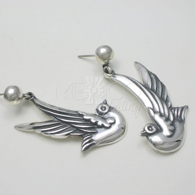 Romantic Taxco Silver Doves Earrings