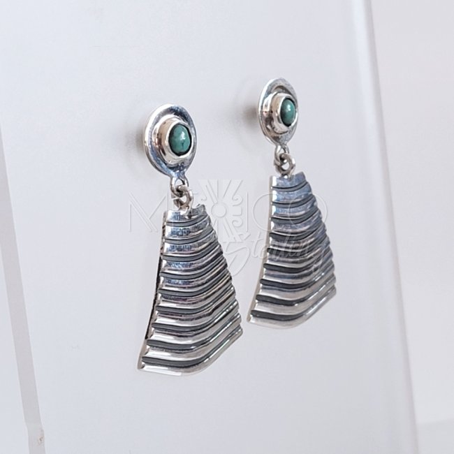 Silver Pyramid Earrings and Turquoise