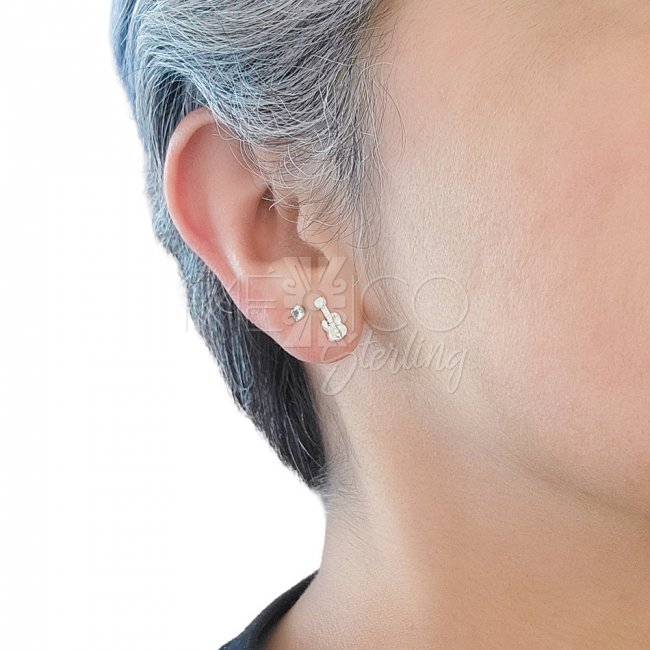 Cute Sterling Silver Miniature Guitar Studs