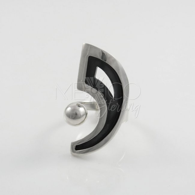Modern Taxco Silver Rising Moon Ring - Click Image to Close