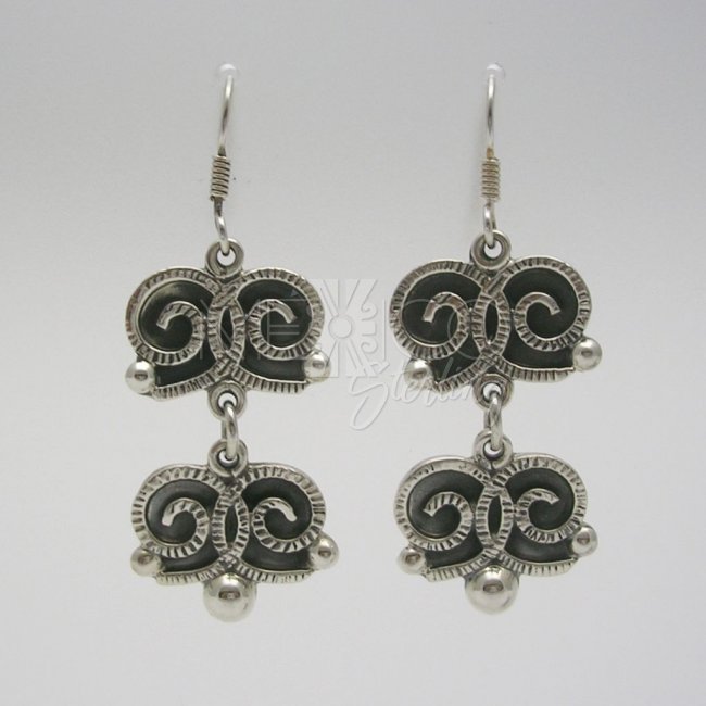Taxco Two Tone Silver Dangling Earrings - Click Image to Close