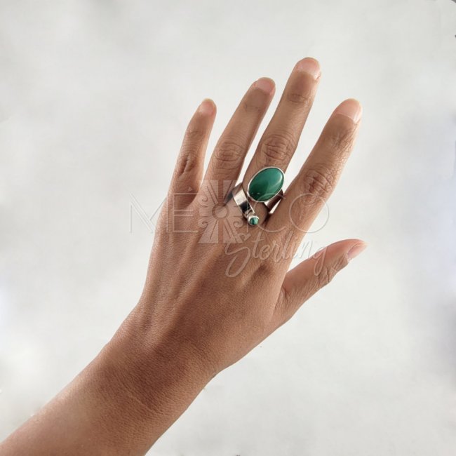 Taxco Silver Green Stones Life Ring