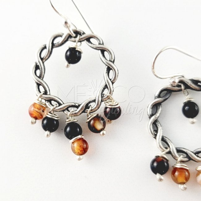 Delicate Silver Stones Beads Braided Hoops