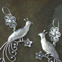 Majestic Peacock Taxco Silver Earrings