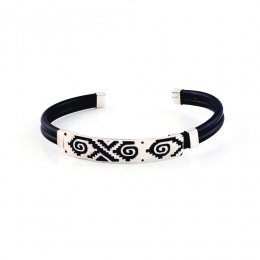 Silver and Rubber Aztec Borders Bangle