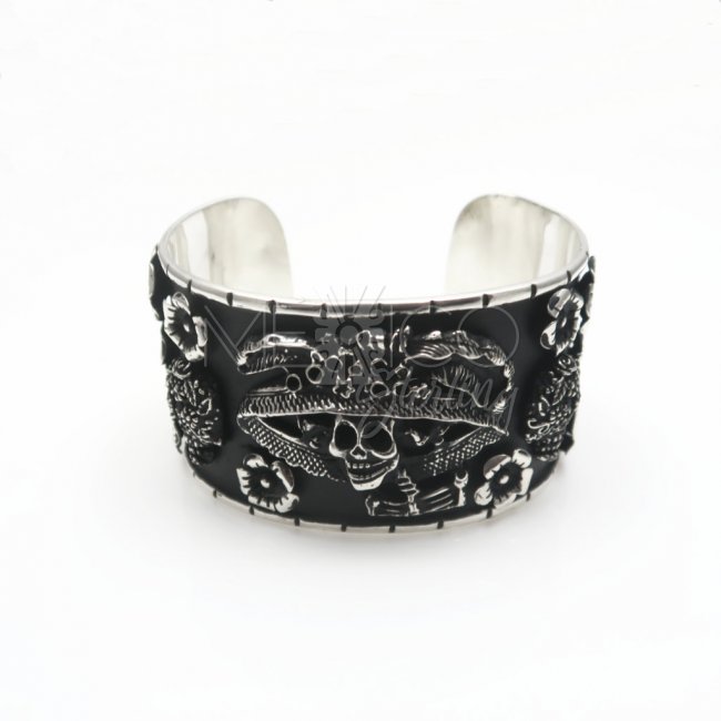 Mexican Silver Catrina Cuff Bracelet