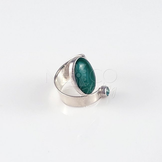 Taxco Silver Green Stones Life Ring