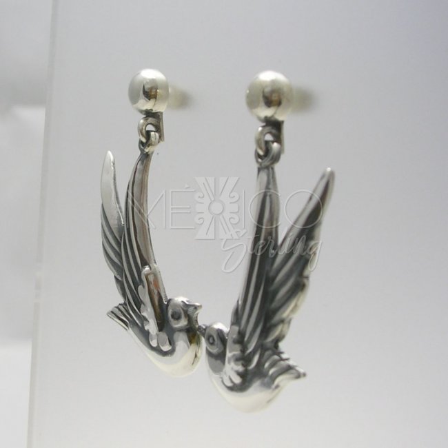 Romantic Taxco Silver Doves Earrings