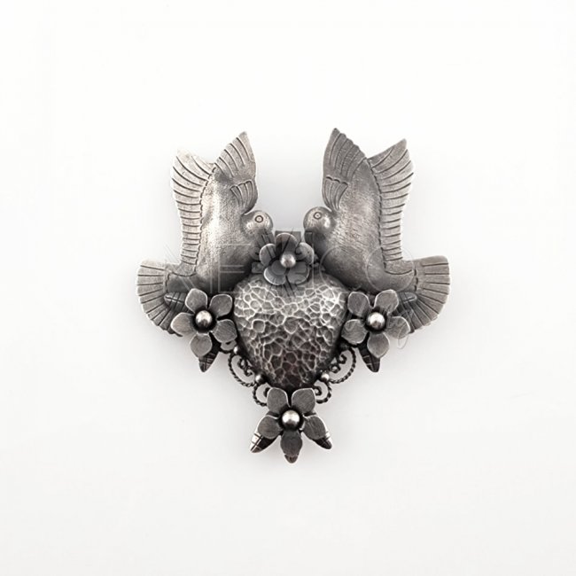 Silver Summer Peace Doves Pin-Pendant