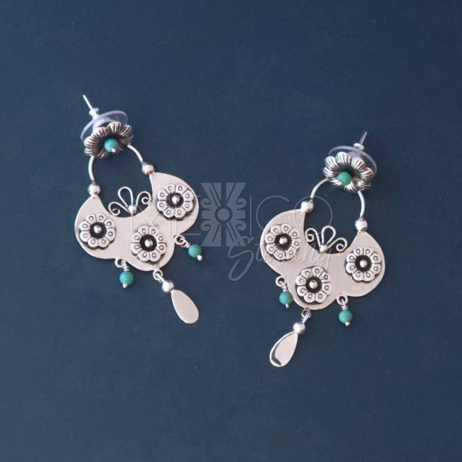 Summer Silver Flower Basket Earrings