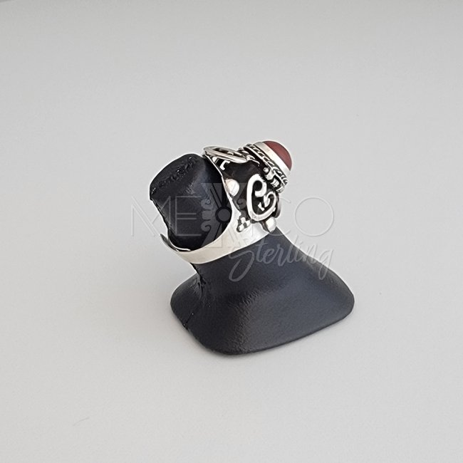 Adjustable Silver and Carnelian Poison Ring
