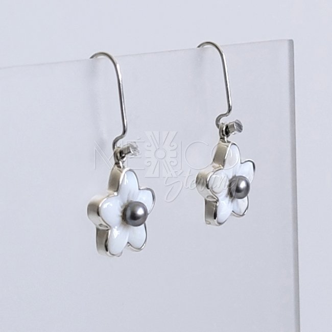 Silver and Mother of Pearl Flower Earrings