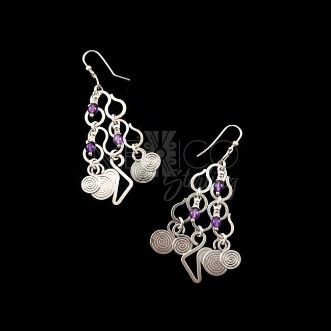 Silver Amethyst Taxco Rain Long Earrings