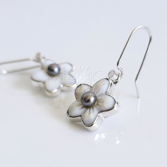 Silver and Mother of Pearl Flower Earrings