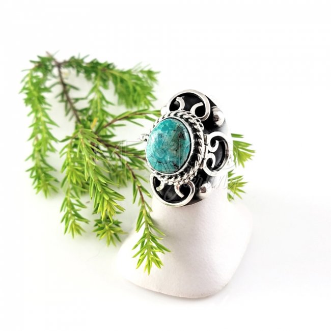 Silver Turquoise Fantasy Poison Ring - Click Image to Close