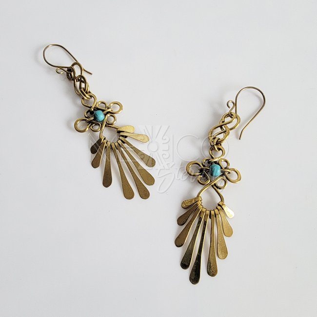 Brass and Turquoise Sun Rays Earrings