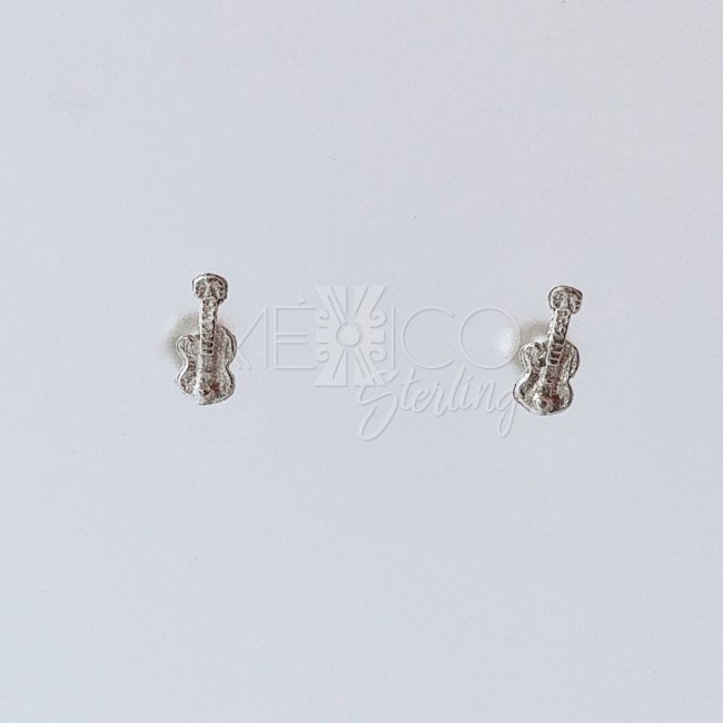 Cute Sterling Silver Miniature Guitar Studs