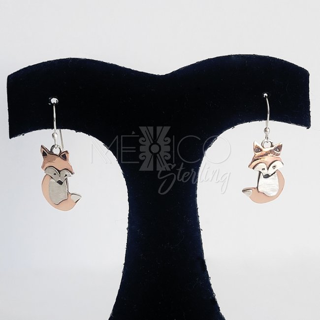 Silver and Copper Cute Dangle Fox Earrings