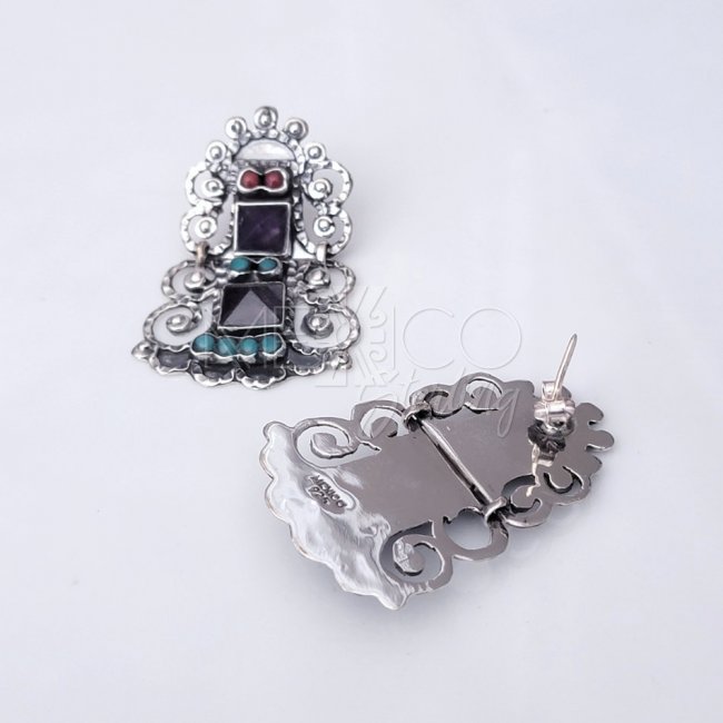 Mexican Silver Rivoli Cut Amethysts Earrings