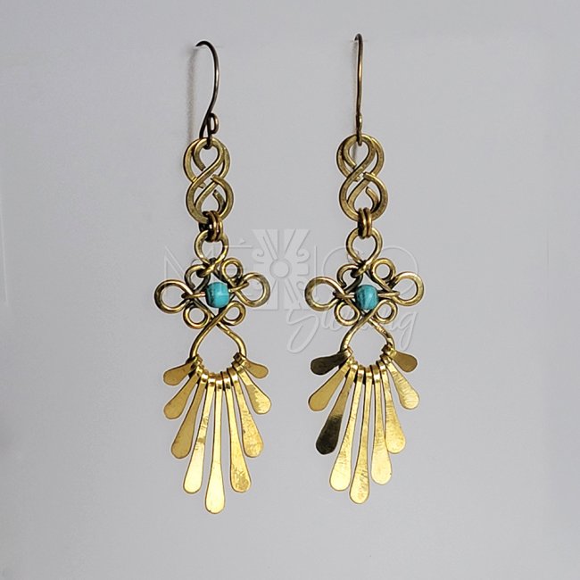Brass and Turquoise Sun Rays Earrings