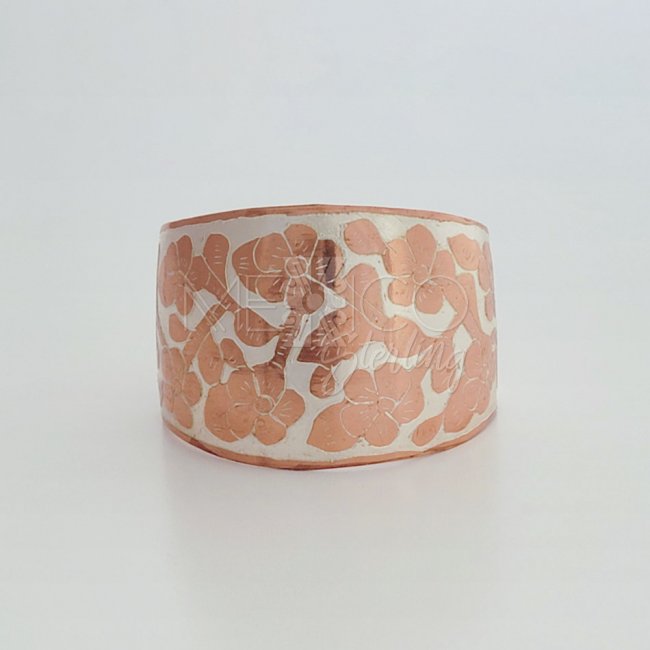 Floral Copper and Laminated Silver Cuff