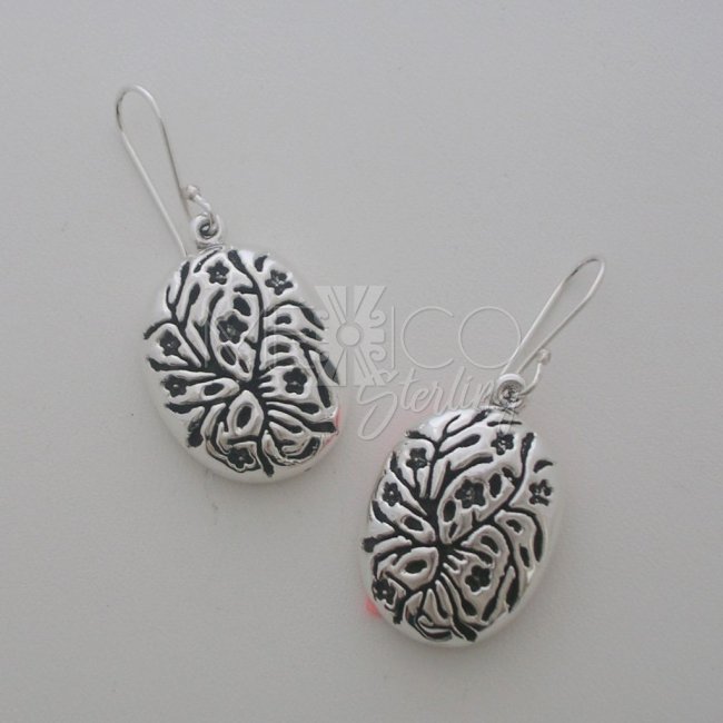 Silver 925 Earrings and Carved Vine Shapes - Click Image to Close