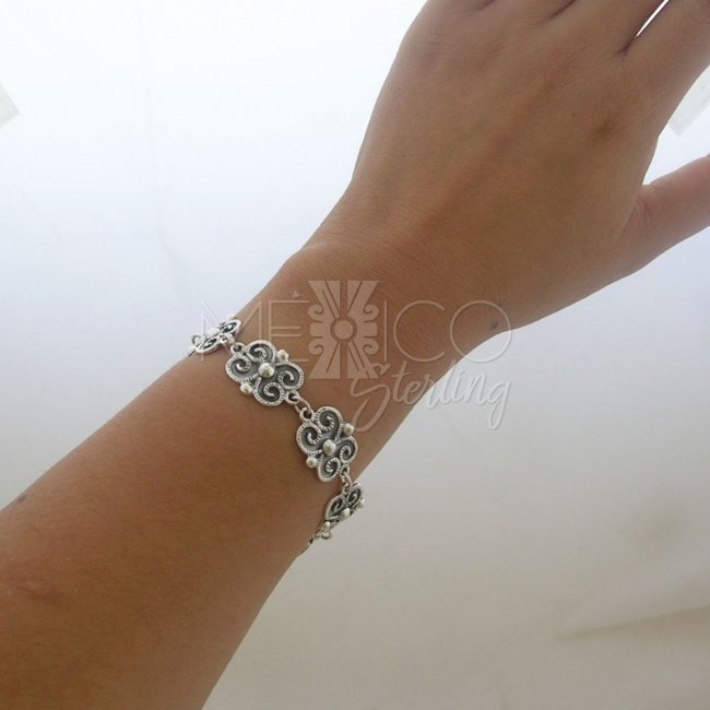 Oxidized Silver Bracelet Beautiful Baroque Style