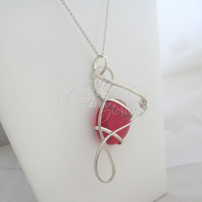 Silver Plated and Red Glass Pendant