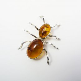Silver and Amber Peaceful Spider Brooch